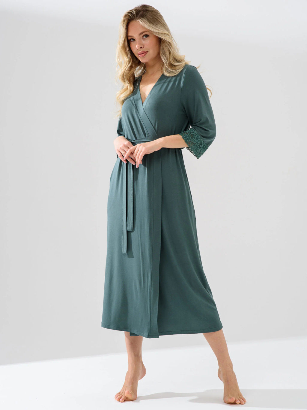 Халат Оптима Флирт из вискозы и лайкры зеленый  фото 3