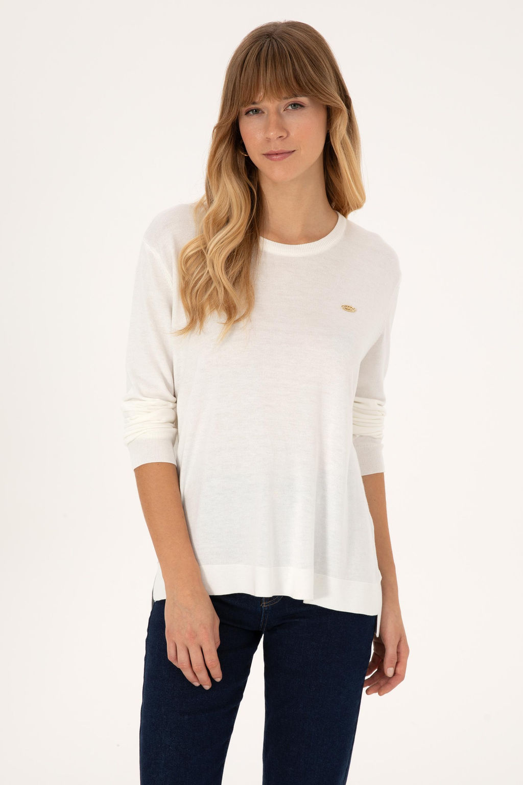 Kad_n Ekru Bisiklet Yaka Basic Kazak