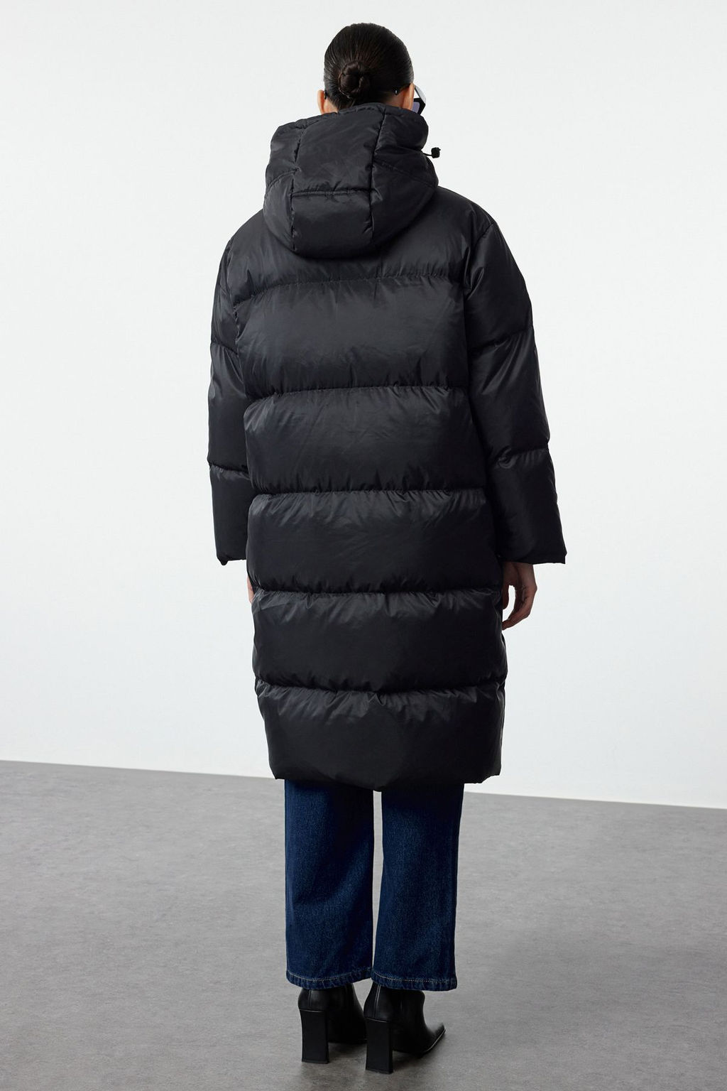 Siyah Oversize Kaz Tuylu Su Iticili Uzun Sisme Mont TWOAW25MO00103 - Trendyolmilla фото 5