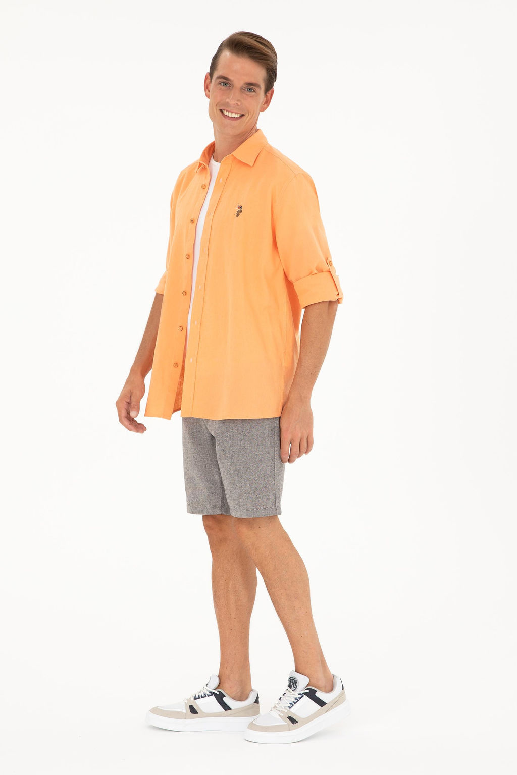 U. S. Polo Assn / Мужская оранжевая базовая рубашка с длинным рукавом - U.s. polo assn фото 4