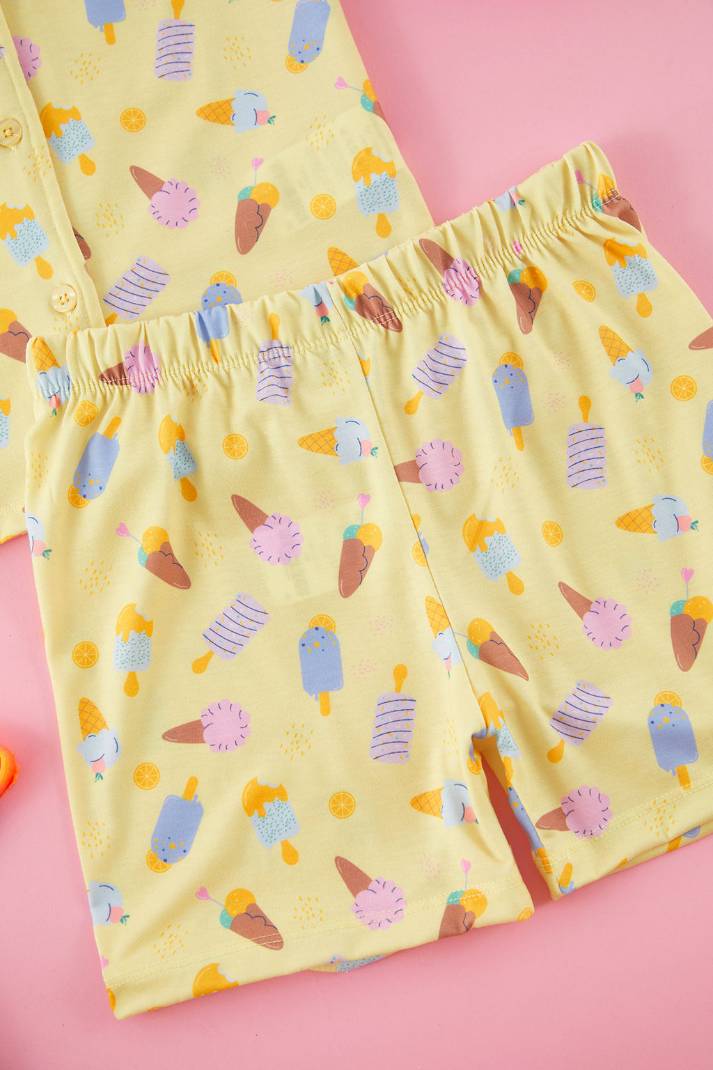 Sar? K?z Cocuk Hayvan Bask?l? Gomlek Yaka Alt Ust Pijama Tak?m? TKDSS25PT00001