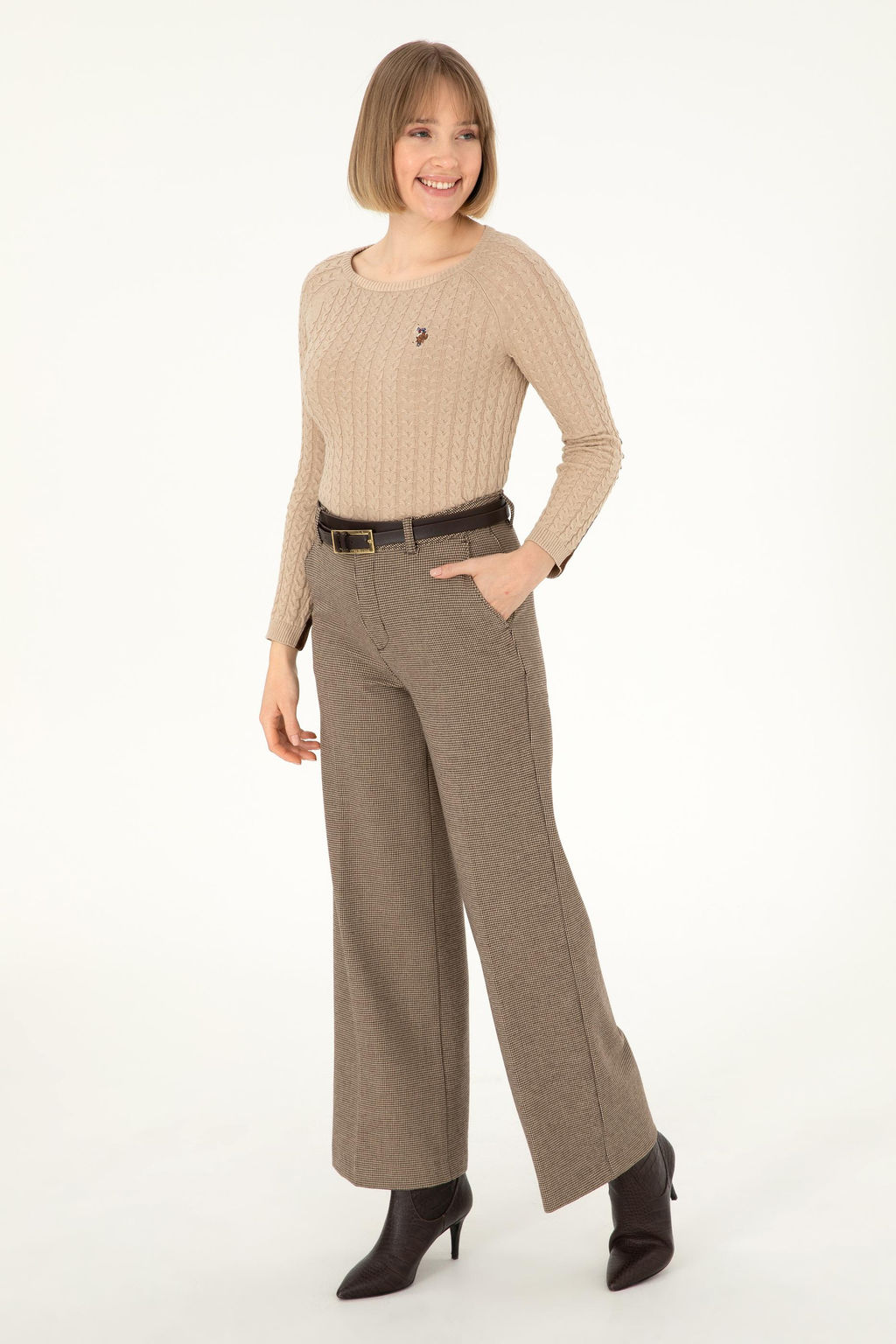 Женский базовый свитер с круглым вырезом песочного меланжа Неожиданная скидка в корзине - U.s. polo assn фото 4