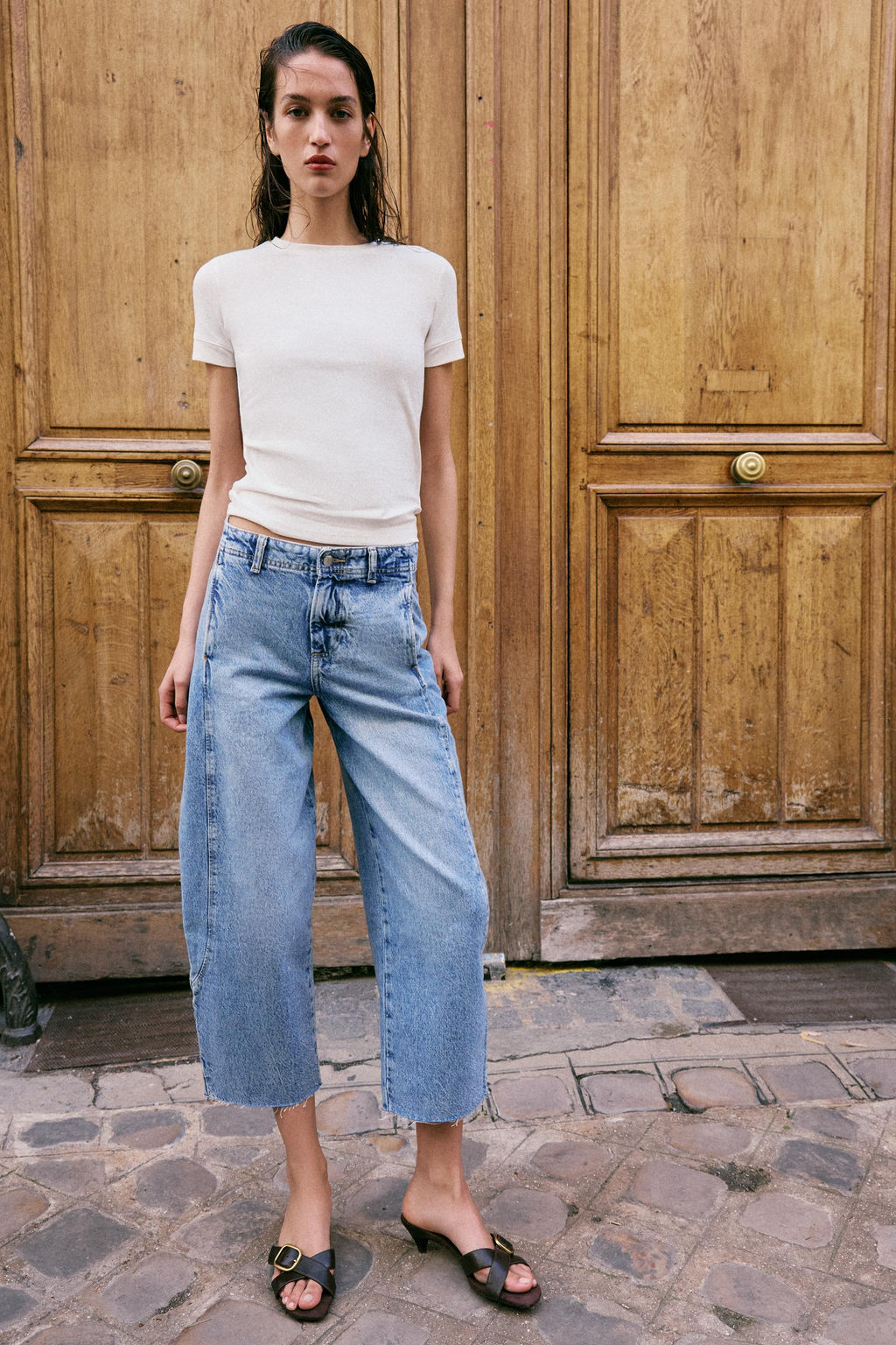 JEANS Z1975 BARREL TIRO ALTO CROP COSTURAS / Azul medio - Zara фото 4