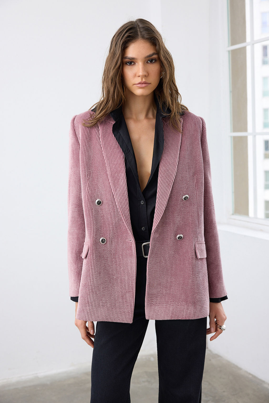 Gul Kurusu Kruvaze Kapama Regular/Normal Kal?p Fitilli Kadife Blazer Ceket TWOAW26BC00031