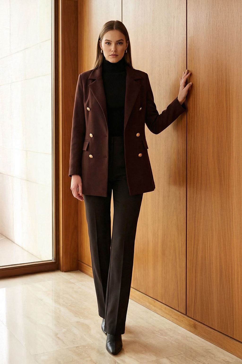 Koyu Kahverengi Astarl? Kruvaze Kapama Dokuma Blazer Ceket TWOSS20CE0024