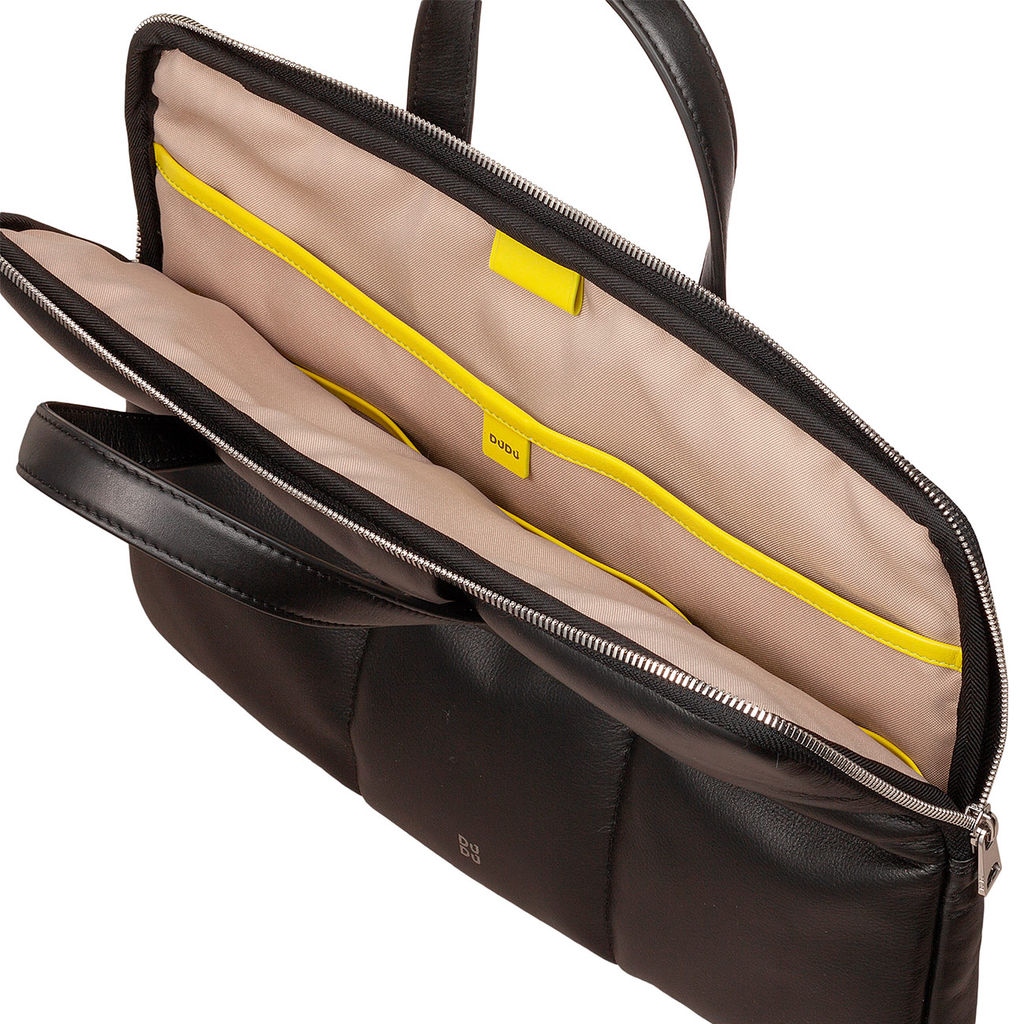 Итальянская кожаная сумка-портфель для ноутбука DuDu серии Togean | черно-розовый