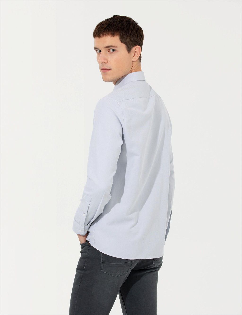 Gri Slim Fit Oxford G_mlek