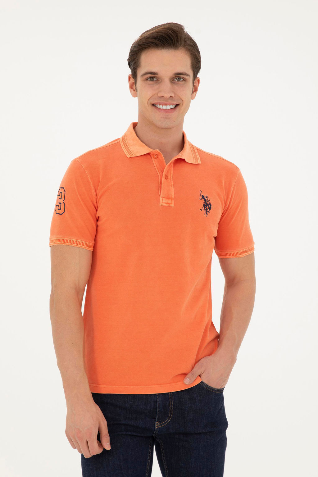 Мужская оранжевая базовая футболка с воротником-поло Неожиданная скидка в корзине