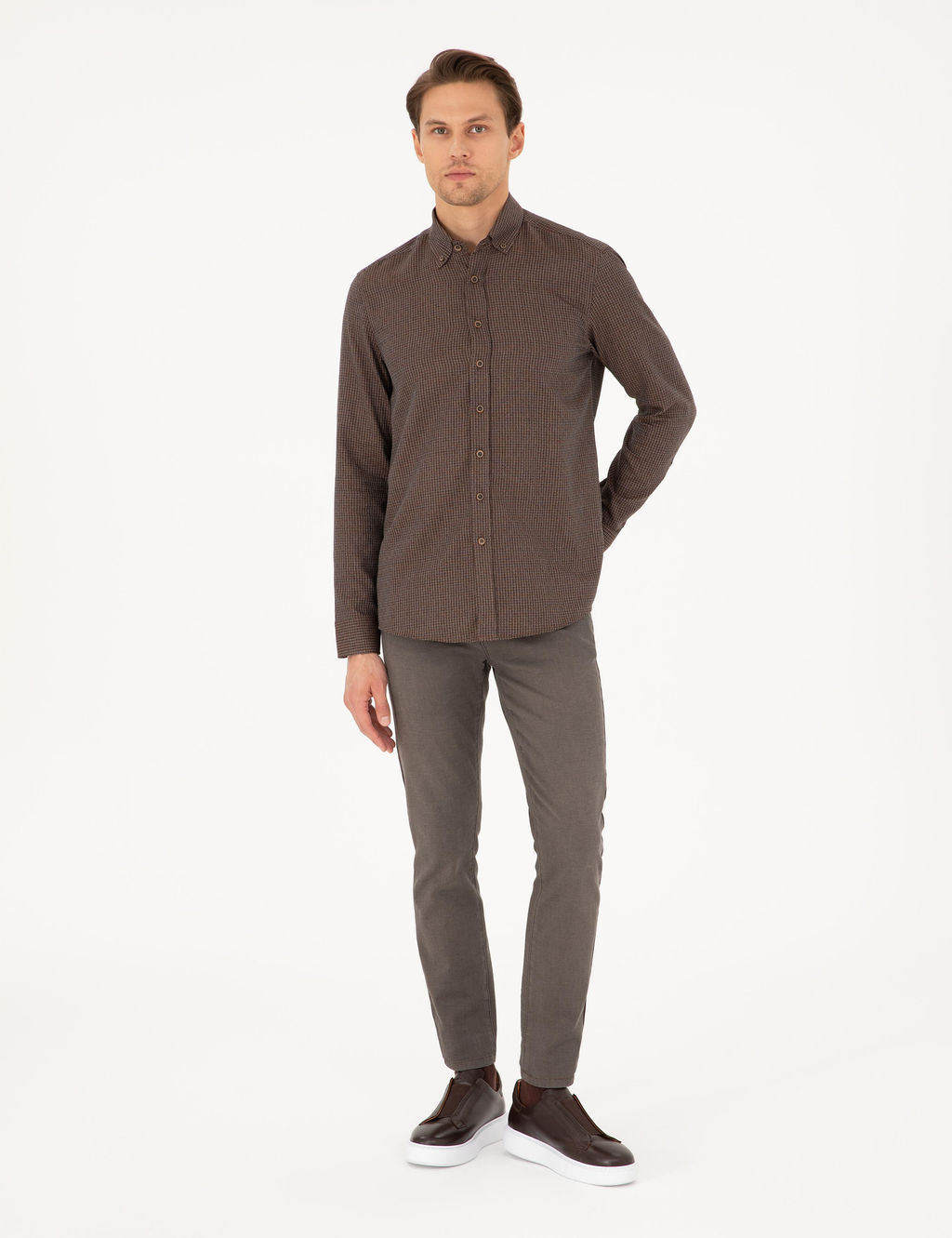 Kahverengi Slim Fit Uzun Kollu G_mlek - Pierre cardin фото 4