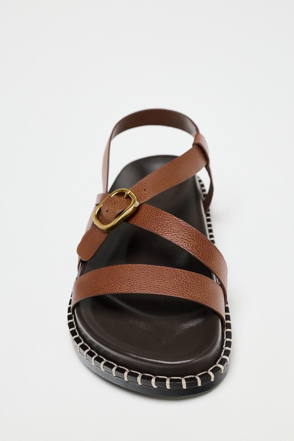 FLAT LEATHER SANDALS WITH CRISS-CROSS STRAPS - Zara фото 7
