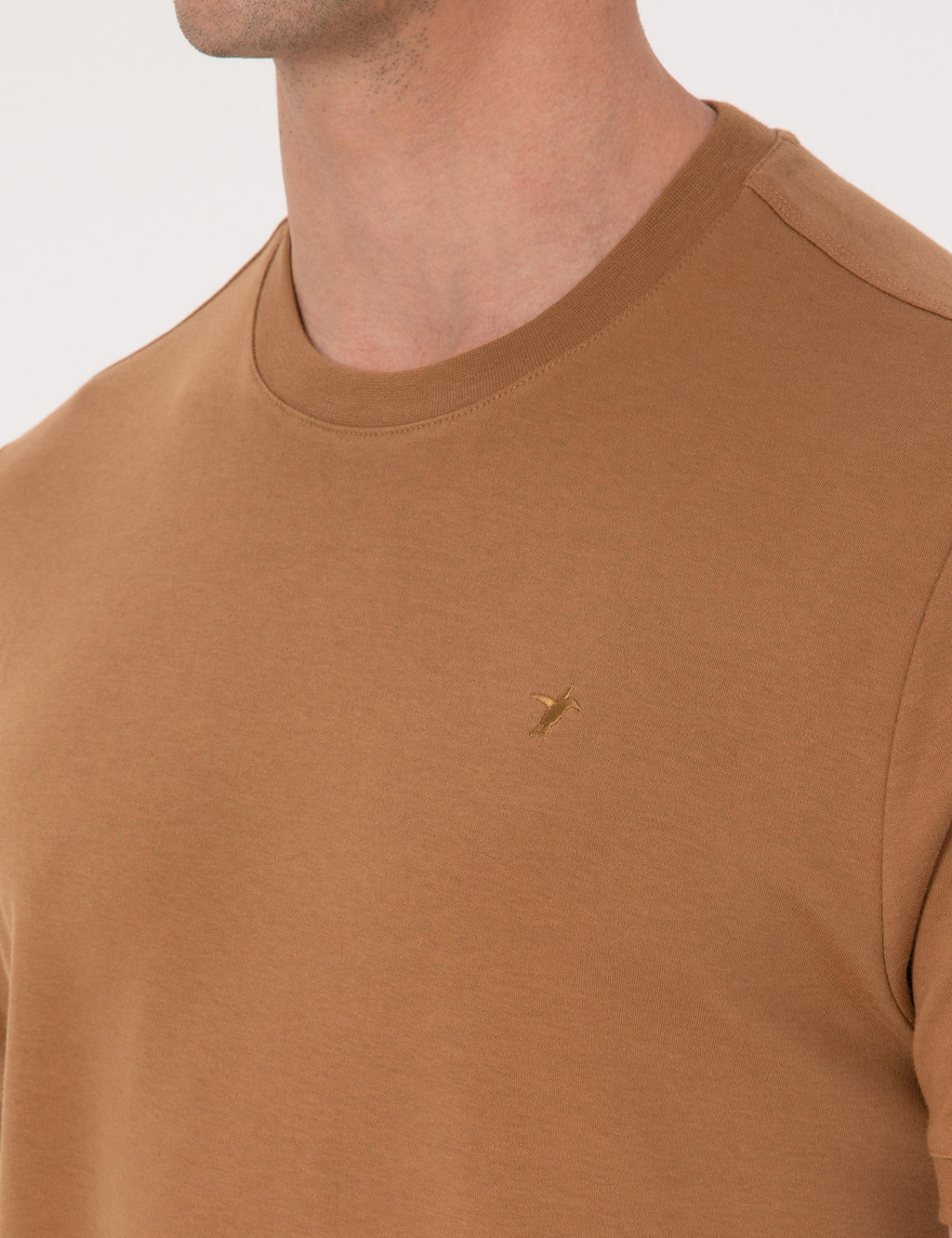 Kahverengi Regular Fit %100 Pamuk Bisiklet Yaka Basic T-shirt