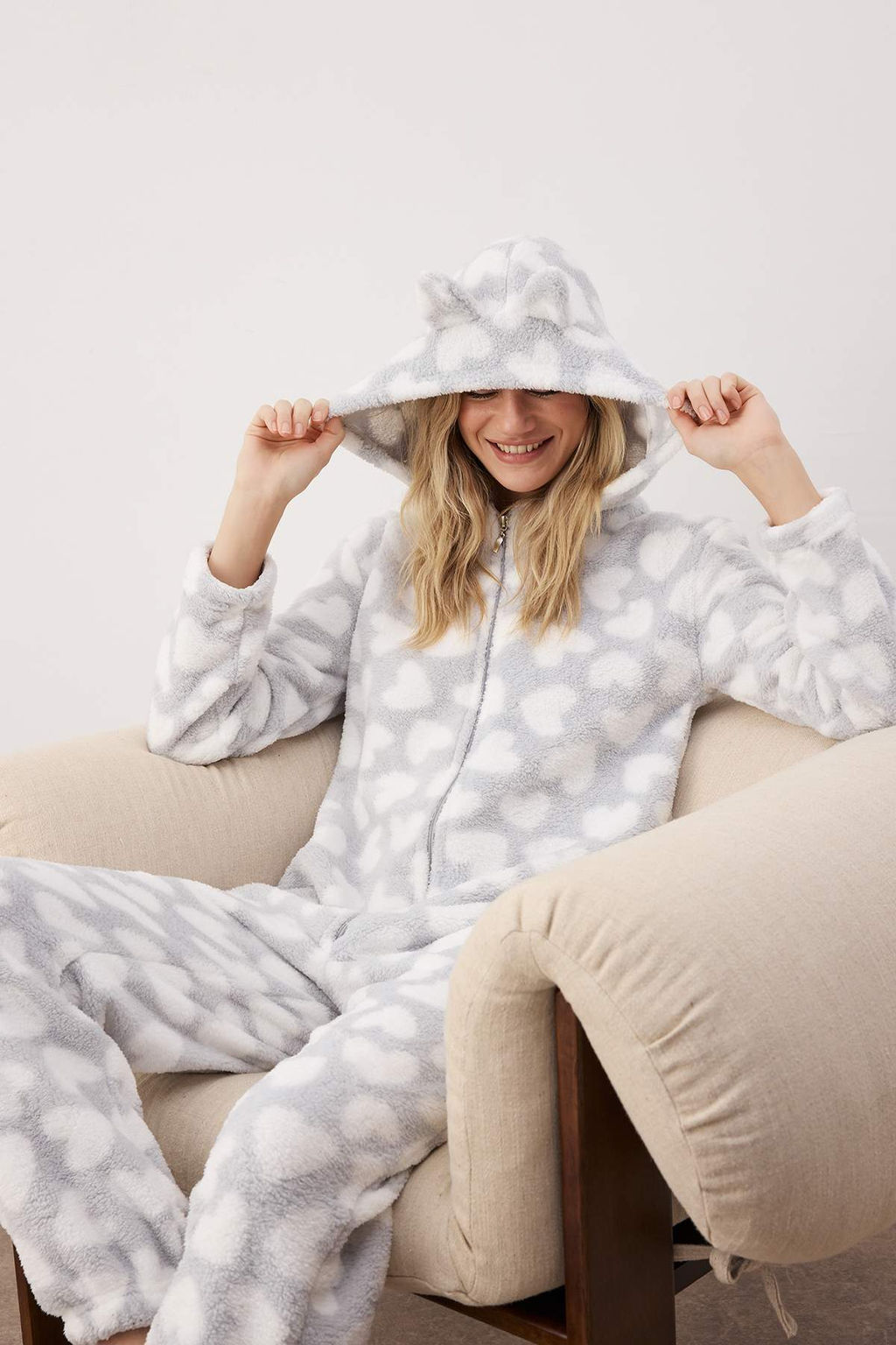 Gri Kalp Desenli Kapusonlu Wellsoft Orme Tulum THMAW26TU00000 - Trendyolmilla фото 2