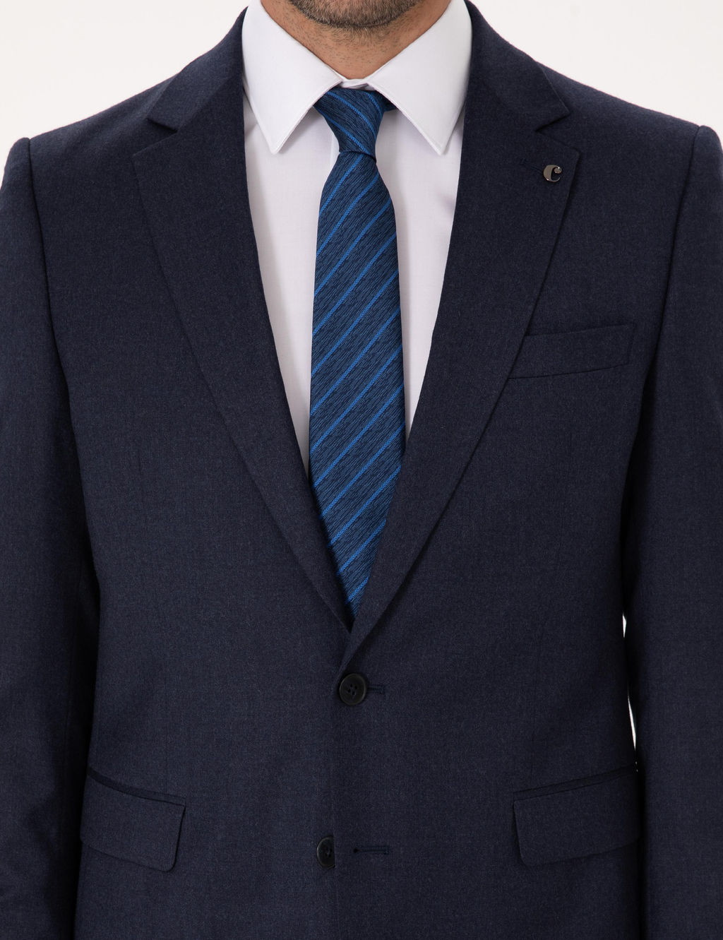 Lacivert Slim Fit Y_n Kar___ml_ Mikro Desenli Klasik Ceket - Cacharel фото 7