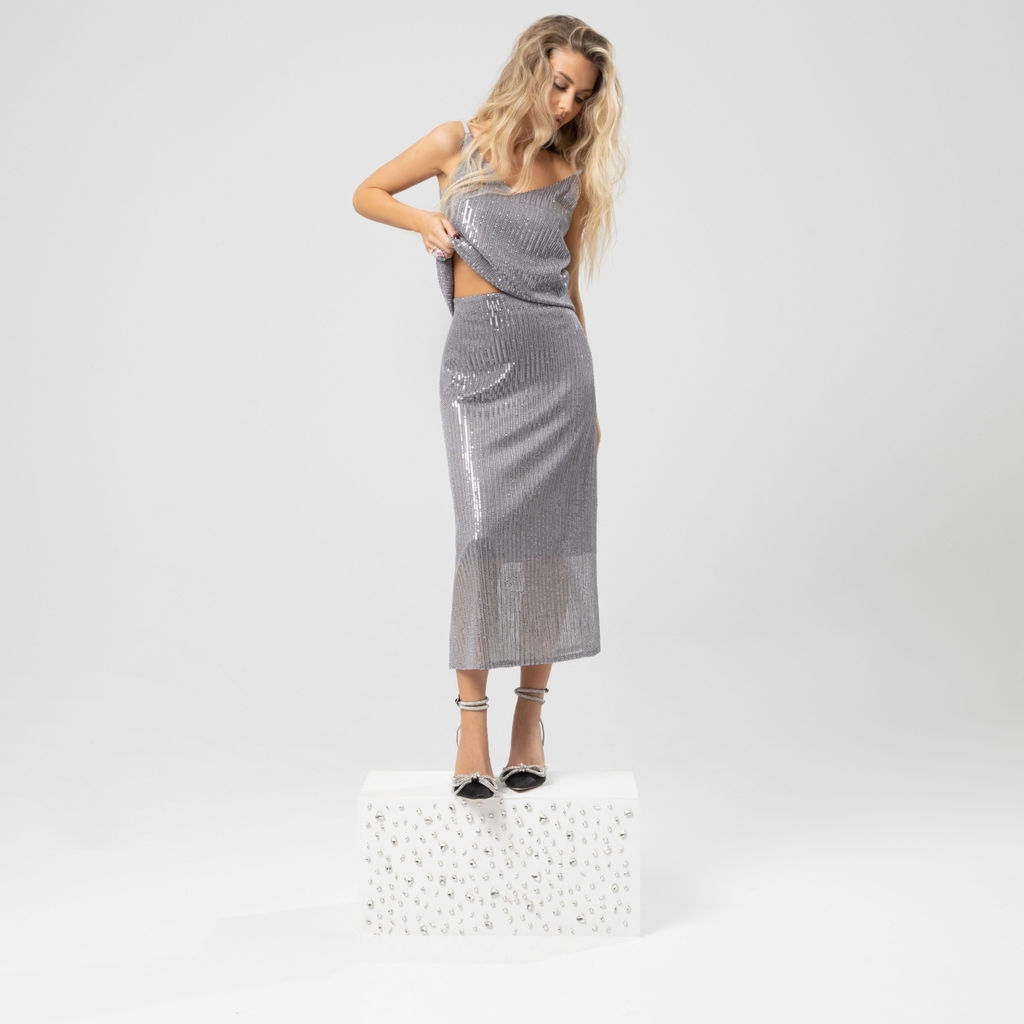 Юбка с пайетками на подкладе, Сияние гламура (royal silver) - Charutti фото 2