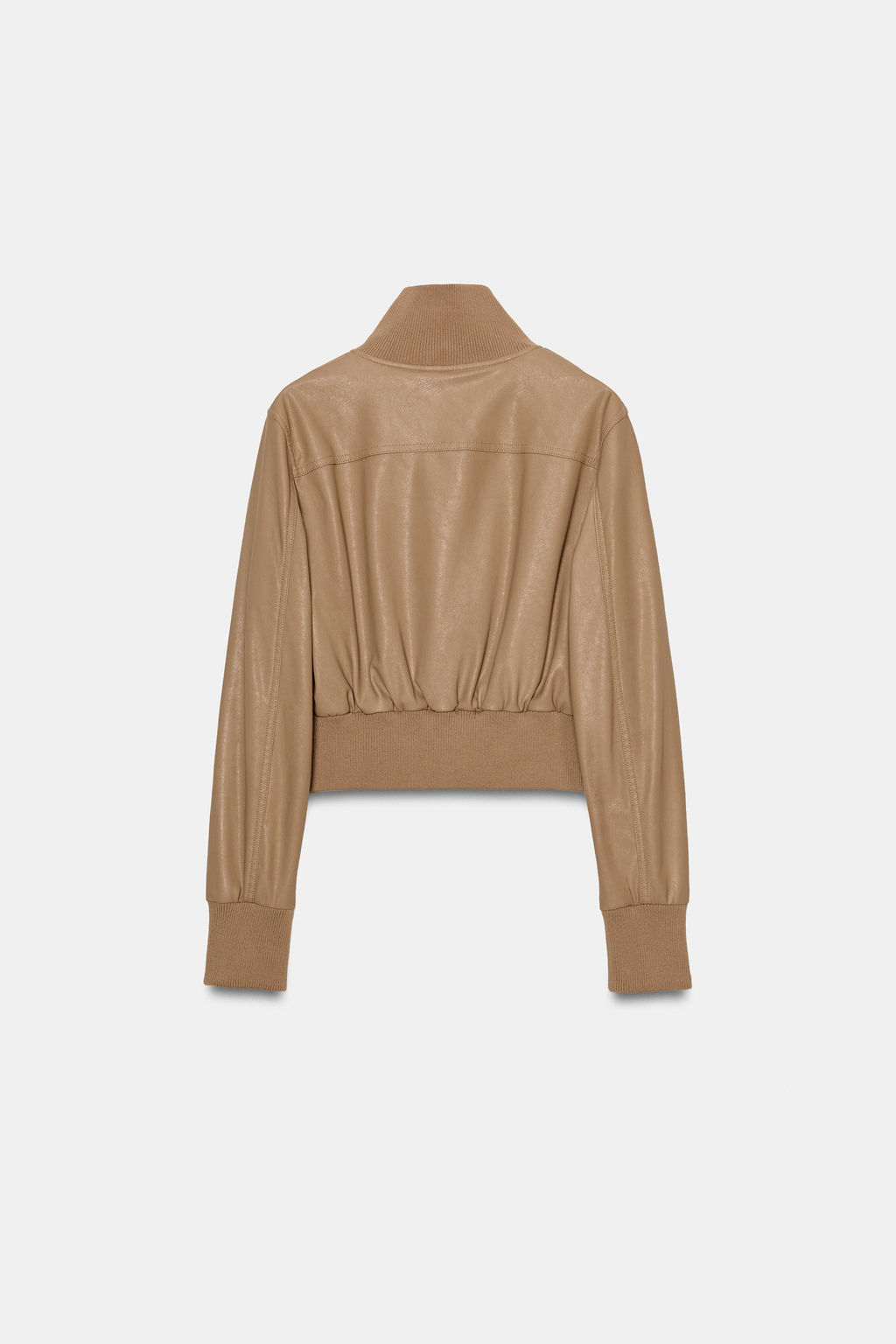 CHAQUETA BOMBER EFECTO PIEL / Camel oscuro