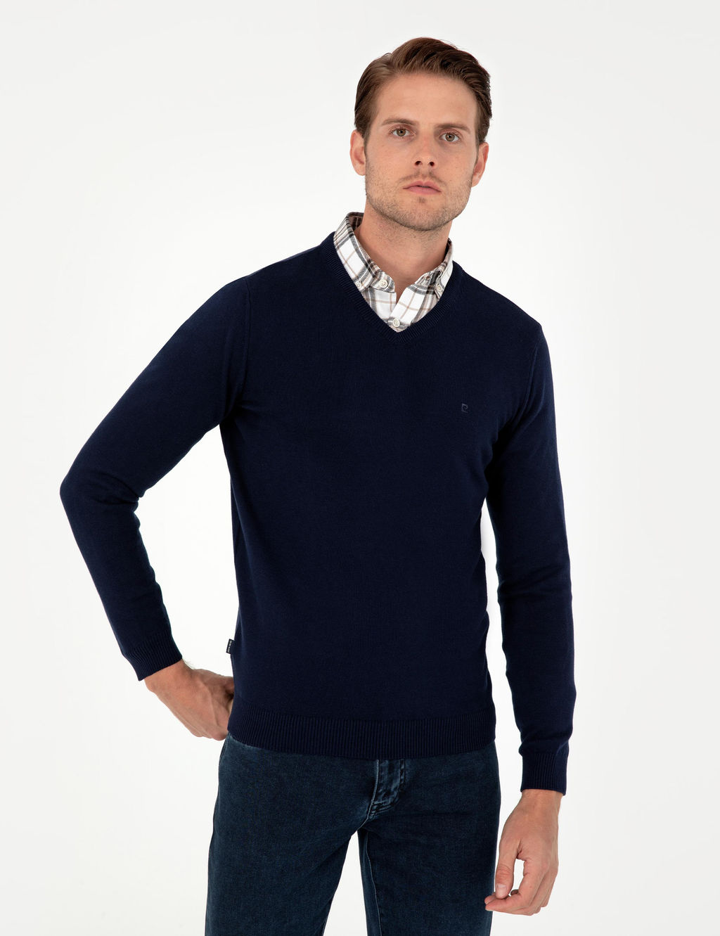 Lacivert Slim Fit V Yaka Basic Triko Kazak - Pierre cardin фото 3