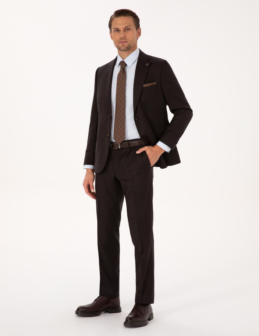Kahverengi Slim Fit %100 Y_n Tak_m Elbise