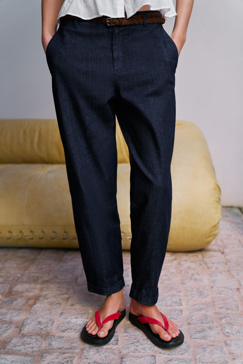 BRAIDED BELT CHINO TROUSERS - Zara фото 8