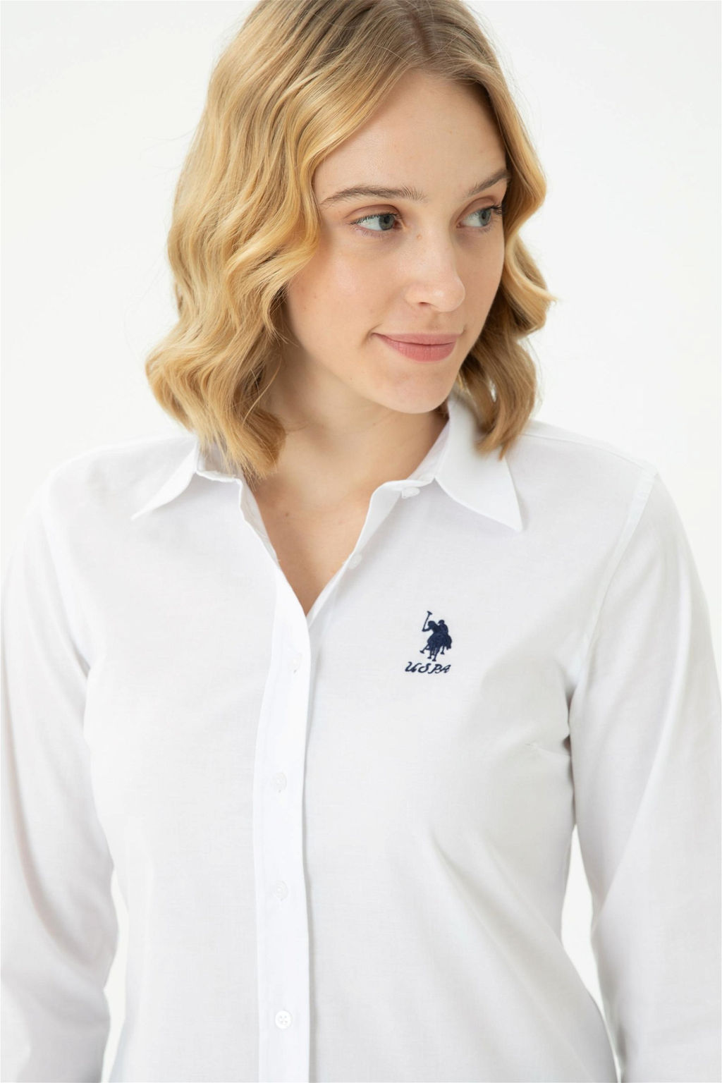 Женская белая базовая рубашка с длинным рукавом - U.s. polo assn фото 2