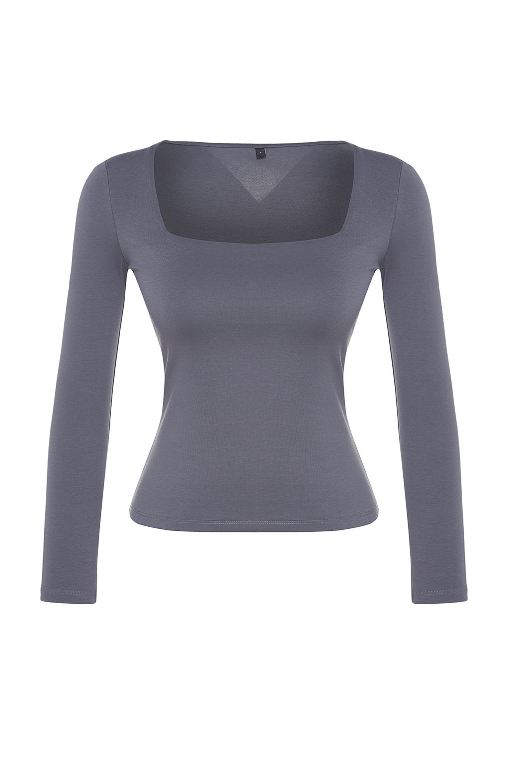Antrasit Pamuklu Kare Yaka Regular Fit Orme Bluz TWOAW24BZ00016