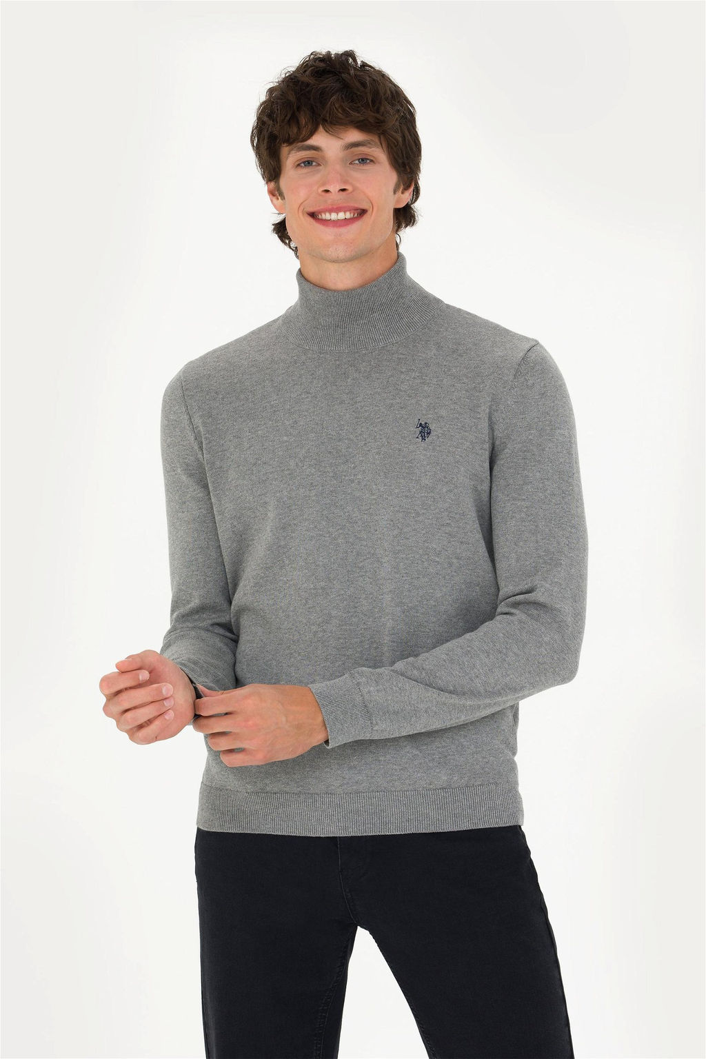 U. S. Polo Assn Мужской серый меланжевый базовый свитер - U.s. polo assn фото 3