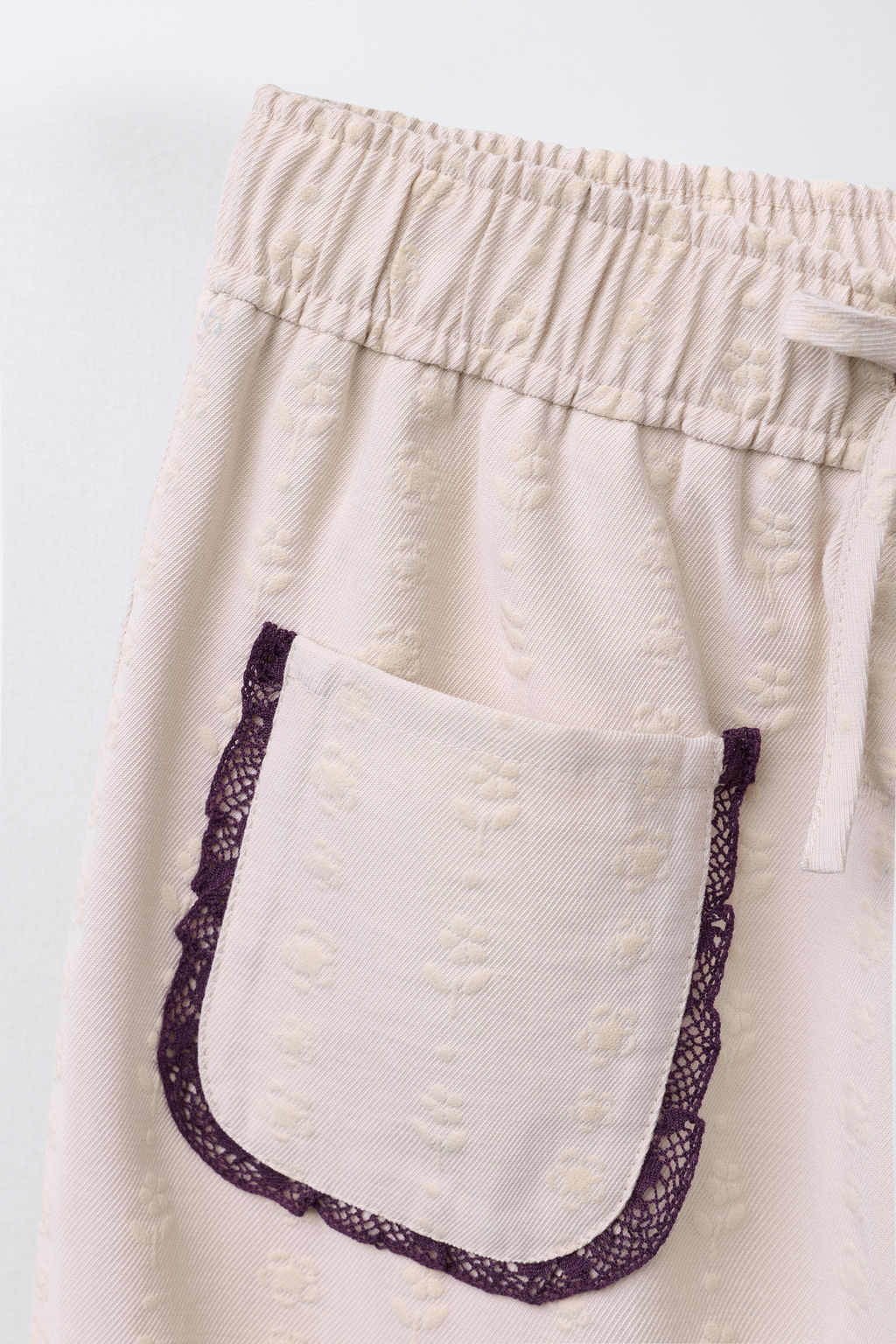 STRAIGHT-LEG FLORAL PRINT TROUSERS WITH LACE DETAIL - Zara фото 3