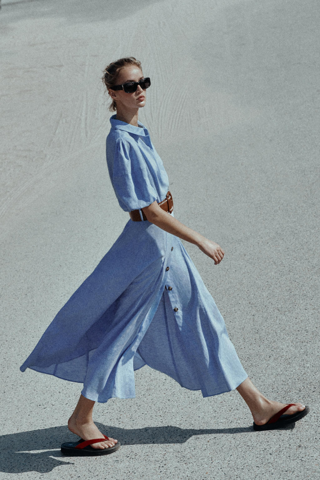 VESTIDO MIDI CON LINO CINTUR?N / Azul - Zara фото 6