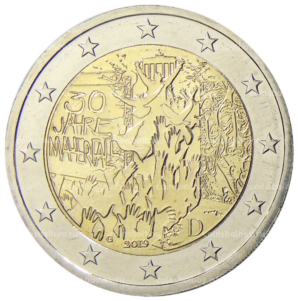 Монета 2 евро 2019 года G Германия 30 лет падению Берлинской стены