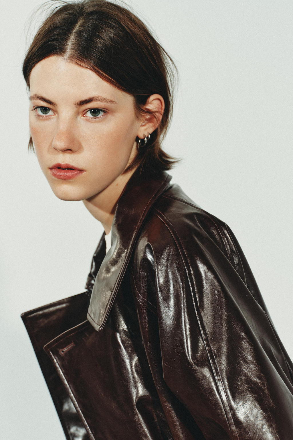 FAUX LEATHER SHORT TRENCH COAT