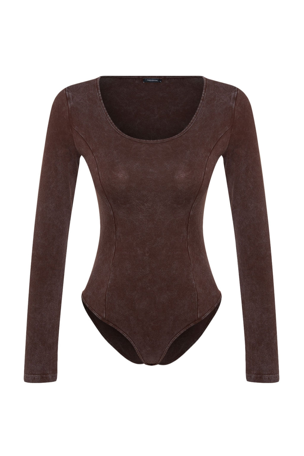 Kahverengi Eskitme/Soluk Efektli Pamuklu Uzun Kol Esnek C?tc?tl? Orme Body TWOAW24BD00044