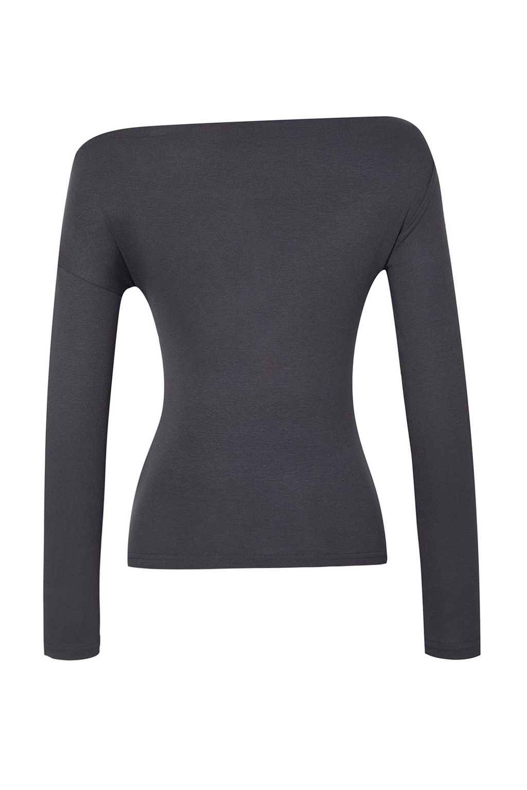 Antrasit Duz Premium Yumusak Kumasl? Fitted/Vucuda Oturan Kay?k Yaka Orme Bluz TWOAW24BZ00227