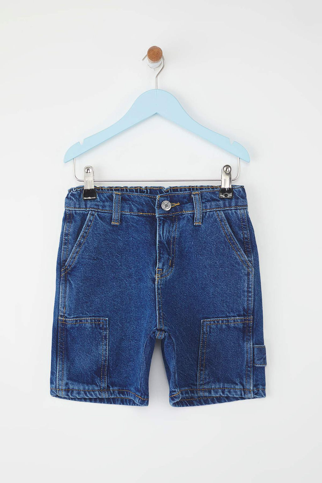 Koyu Mavi Erkek Cocuk %100 Pamuk Basic Lastikli Denim Sort & Bermuda TKDSS25SR00028 - Trendyolmilla фото 5