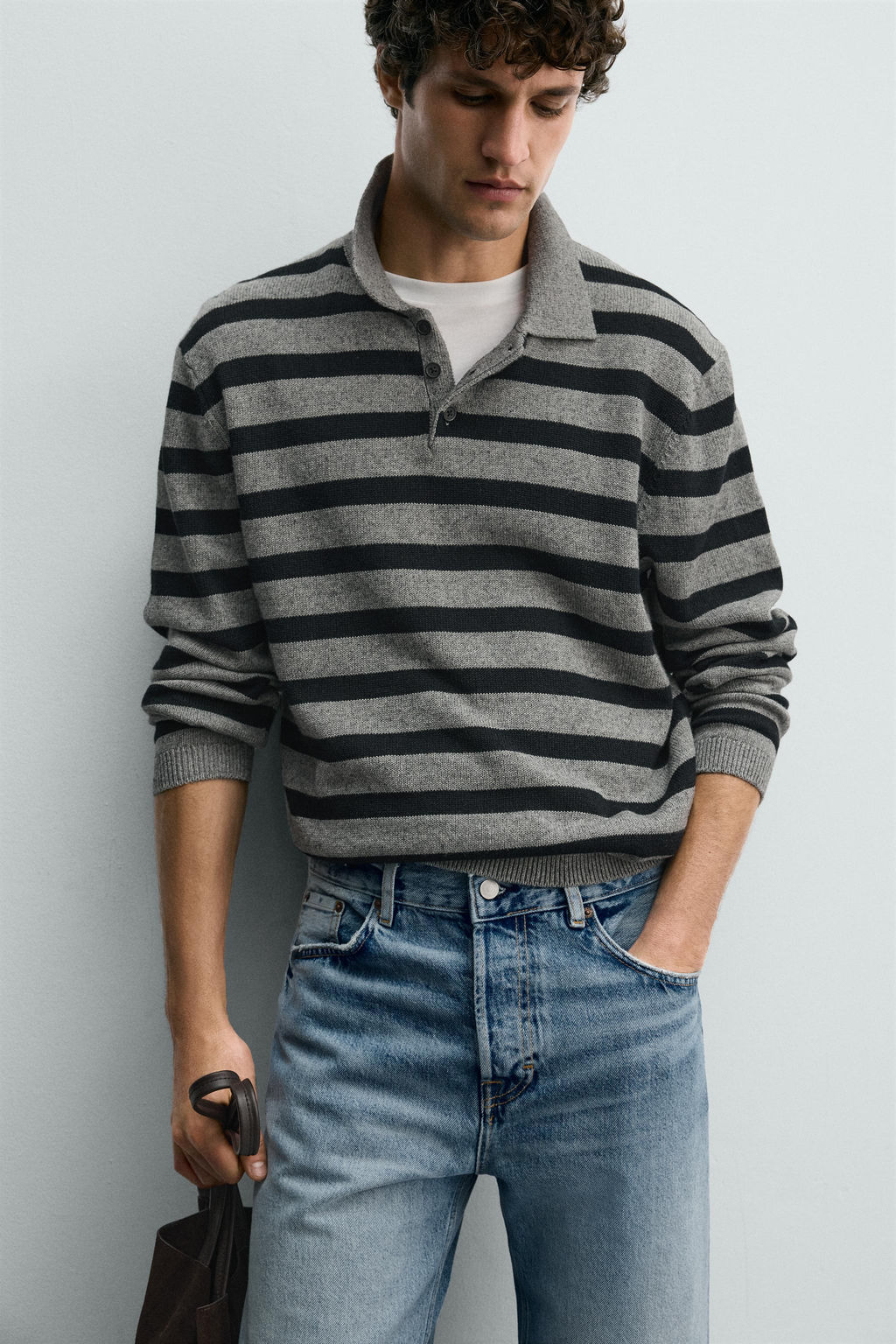POLO PUNTO ALGOD?N - LINO RAYAS / Gris medio