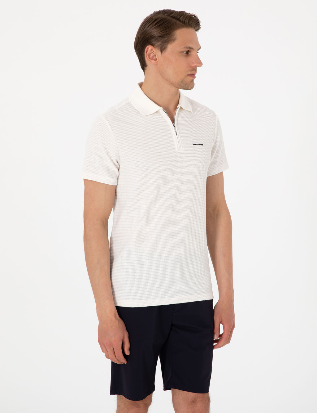 Ekru Slim Fit _rme Dokulu Polo Yaka Ti__rt
