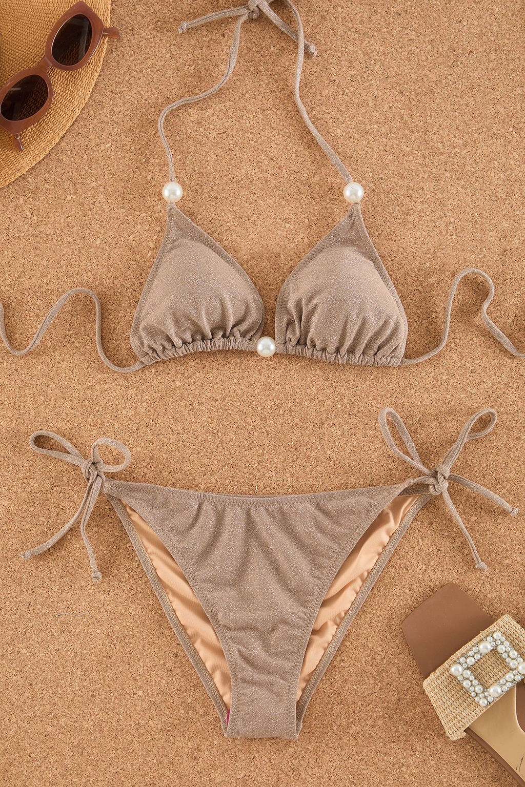 TRENDYOLMILLA Siyah Ucgen Inci Aksesuarl? Simli Regular Bikini Tak?m? TBESS25BT00059 фото 7