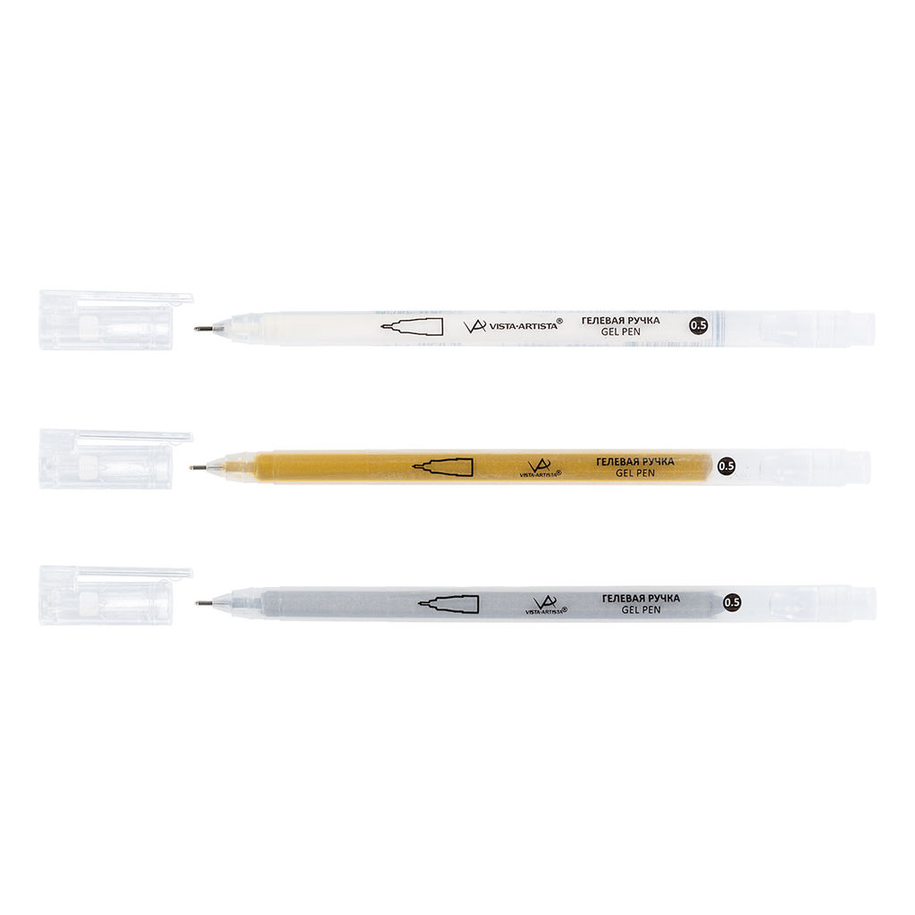 VISTA-ARTISTA Набор гелевых ручек 3шт WGPS-01 0.5 мм цвет чернил: золотистый цвет чернил: серебристый цвет чернил: белый