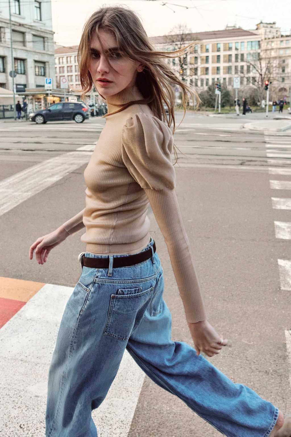 TOP PUNTO SEMITRANSPARENTE MANGA ABULLONADA / Rosa palo - Zara фото 4