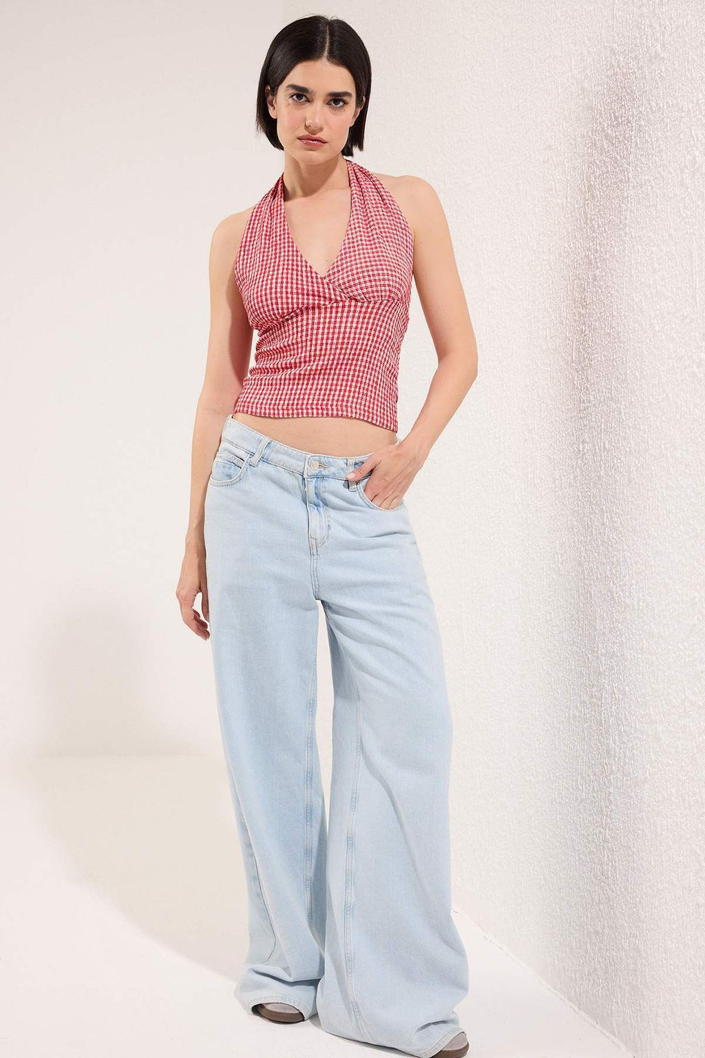 K?rm?z? Poti Kare Boyundan Baglamal? Fitted Esnek Orme Bluz TWOSS25BZ00565 - Trendyolmilla фото 3