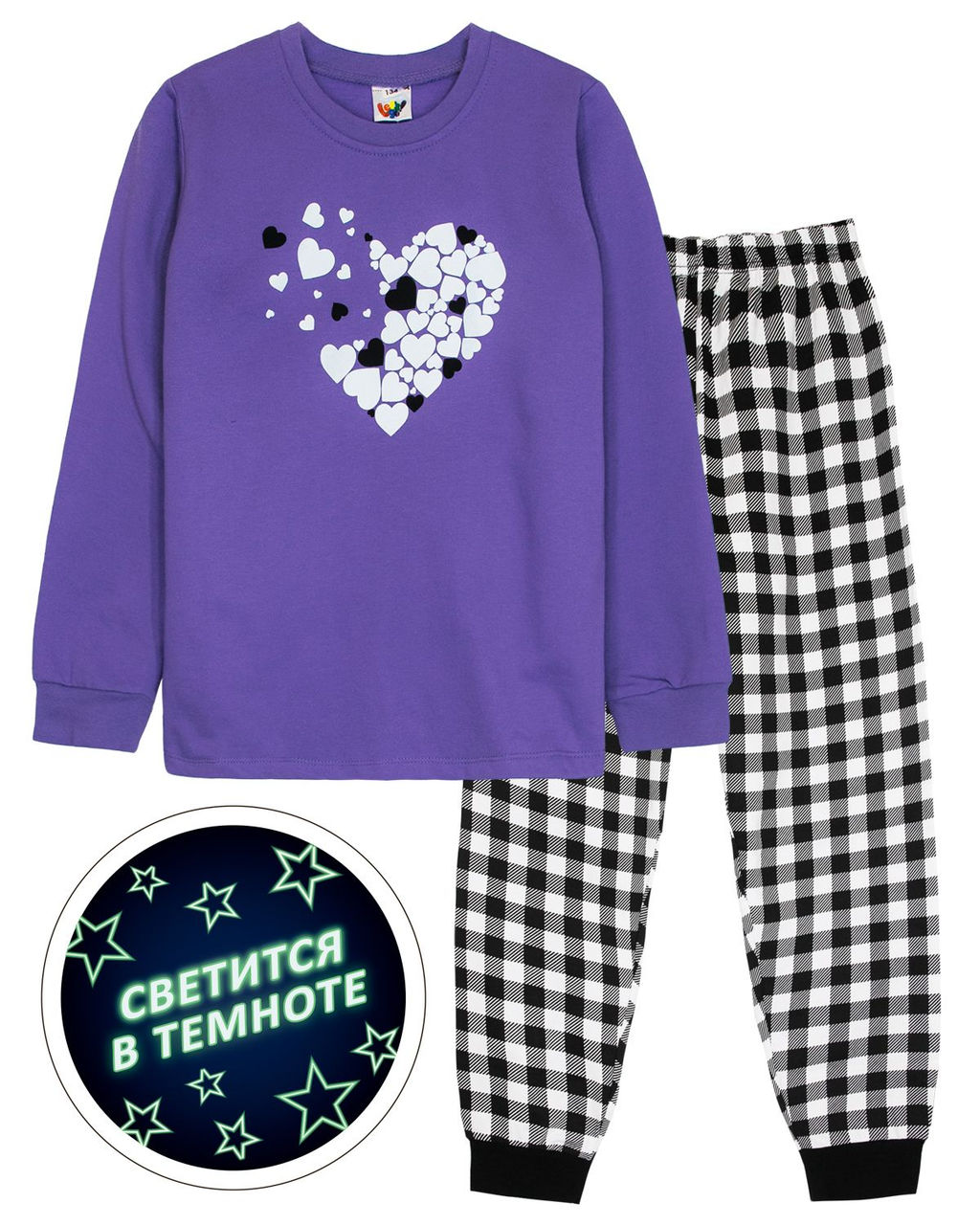 Пижама для девочки 91232ф черный/черная клетка 990 Lets go - Let's go фото 13