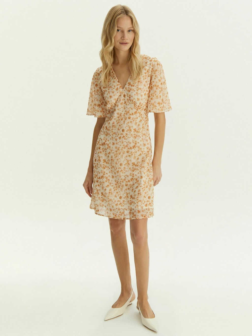 Платье мини из шифона с цветочным принтом, PL1724/voile