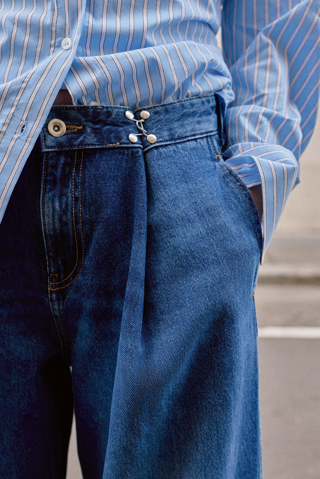 JEANS Z1975 LOOSE FIT TIRO ALTO CORCHETES / Azul medio - Zara фото 4