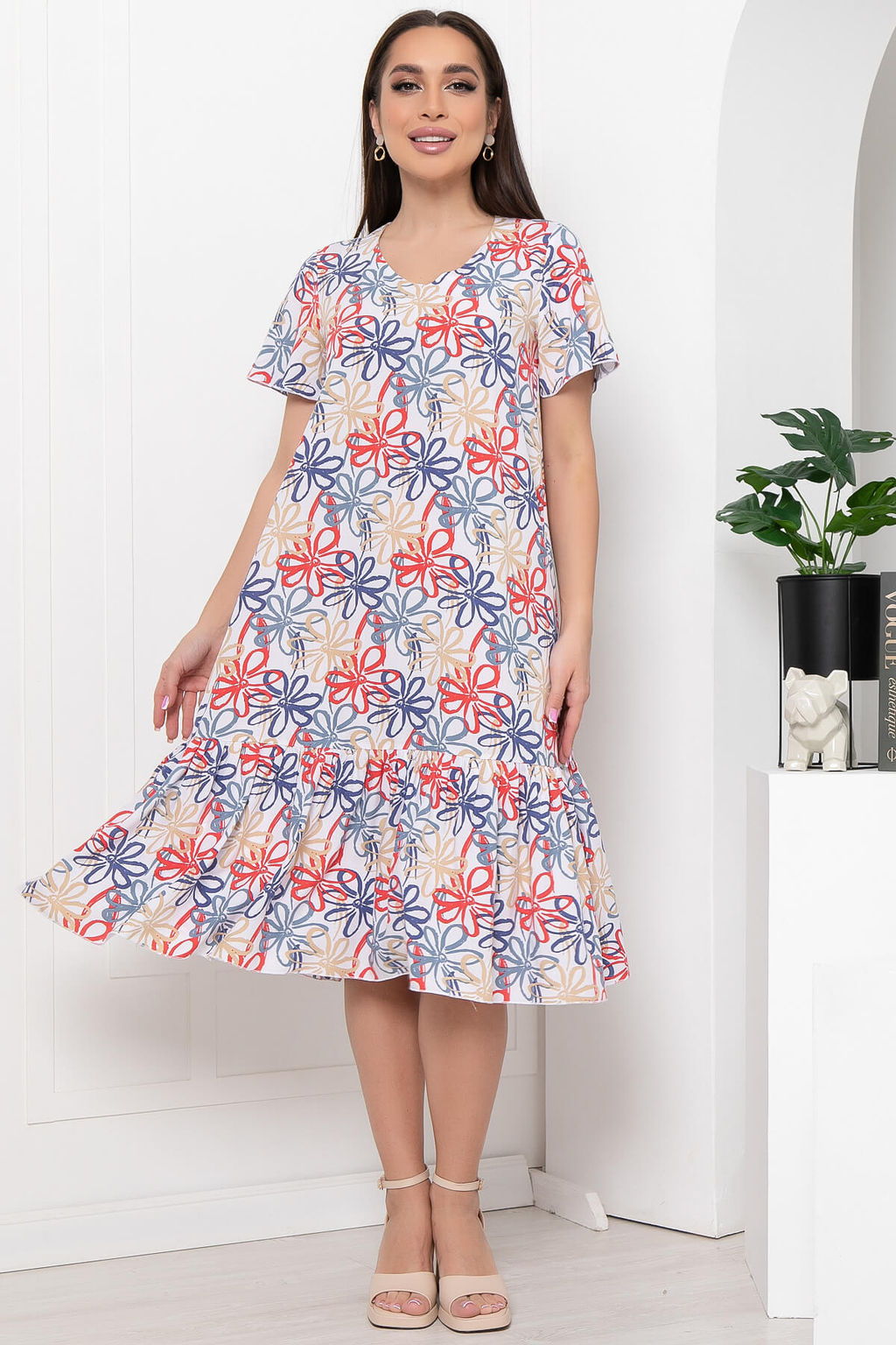 Платье "Малика" (цветы на белом) П5977