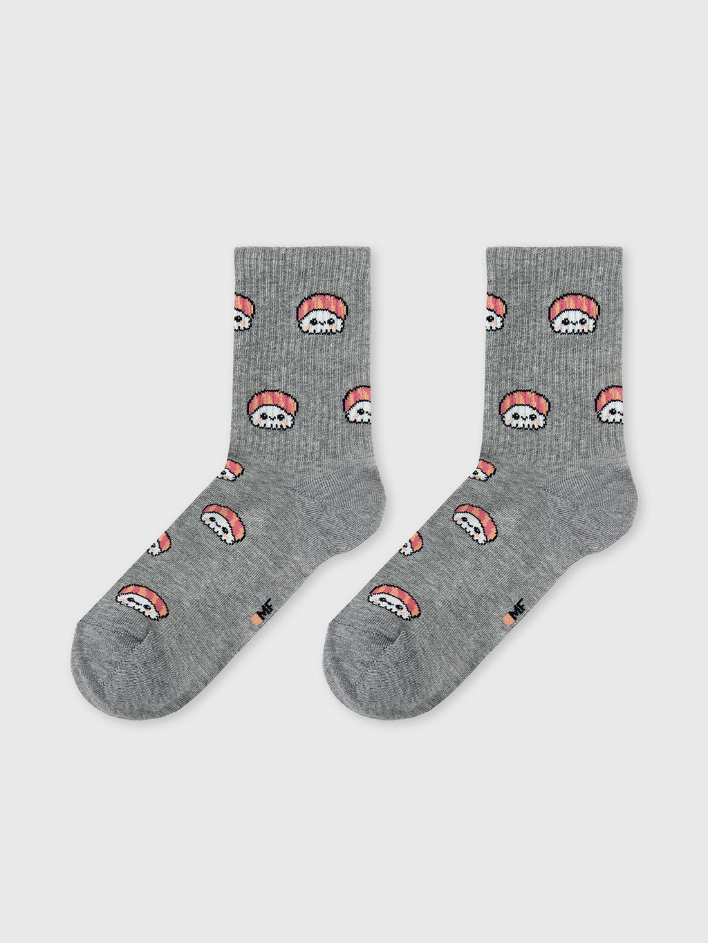 Цена за 5 пар! Носки унисекс серые с рисунком в виде сашими серый меланж 559U-2816