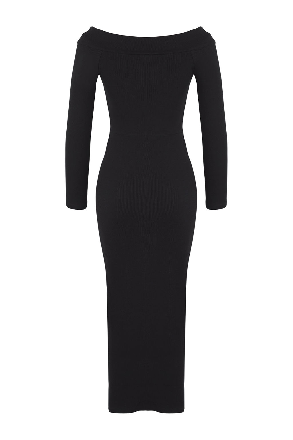 Teen Siyah Carmen Yaka Bodycone/Vucuda Oturan Fitilli Esnek Duz Maxi Orme Elbise TWOAW26EL00061 - Trendyolmilla фото 6