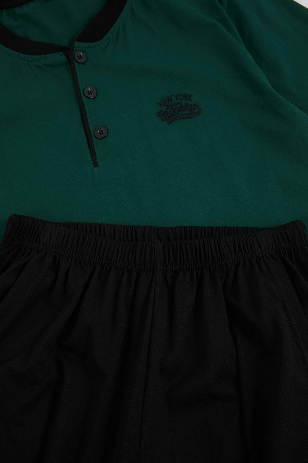 Yesil Regular/Normal Kesim Dugmeli Yaka Nak?s Detayl? Pamuklu Pijama Tak?m? TMNSS26PT00046