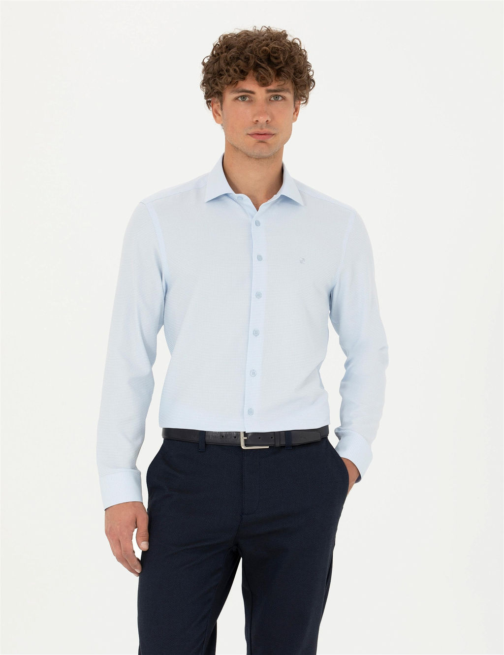 A__k Mavi Slim Fit Uzun Kollu G_mlek - Pierre cardin фото 3