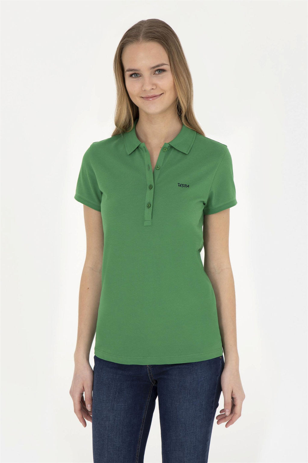 Женская зеленая базовая футболка с воротником-поло - U.s. polo assn фото 3