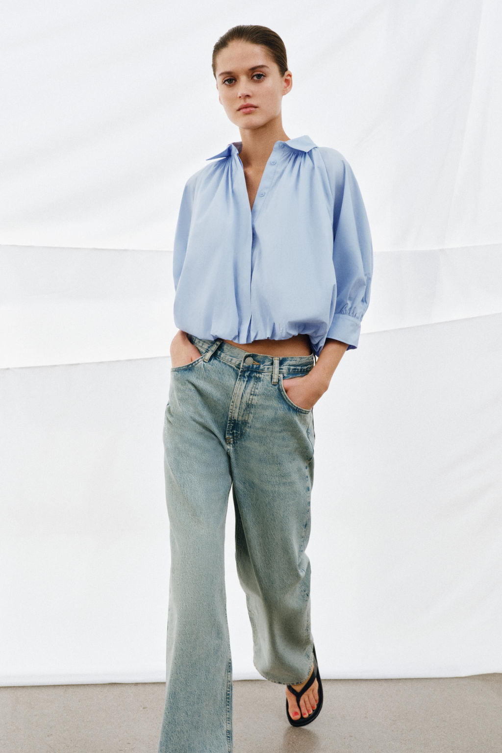 CAMISA MANGA ABULLONADA ZW COLLECTION / Azul claro - Zara фото 2