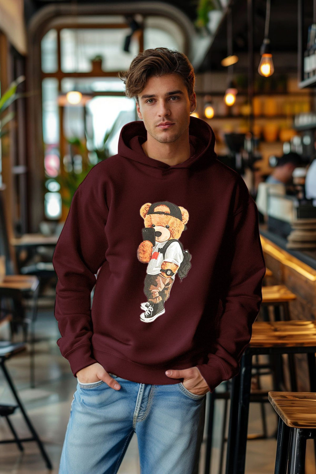 TRENDYOL MAN Lacivert Un?sex Oversize Ay?c?k Bask?l? Ici Polar/S?cak Tutan Kapusonlu Sweatshirt TMNAW25SW00210 - Trendyolmilla фото 9