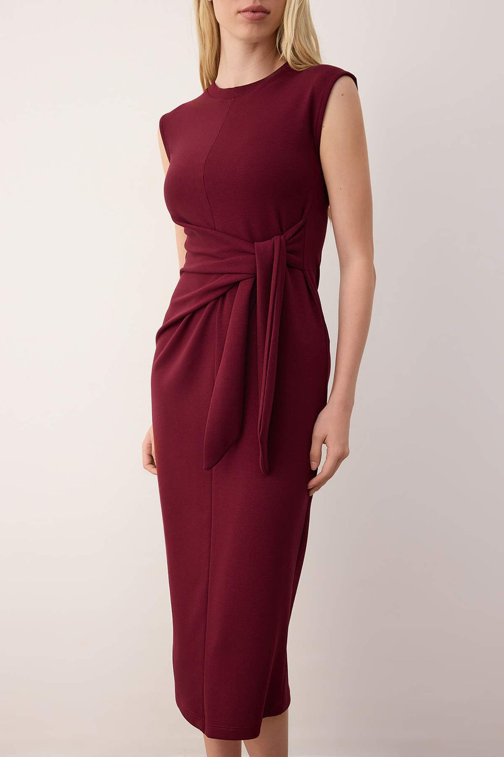 Bordo Baglama Detayl? A-line Duz Midi Esnek Orme Elbise TWOSS25EL00926 - Trendyolmilla фото 3